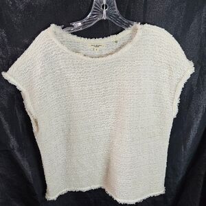MAX STUDIO Cream Loose Knit Fray Top EUC Size Large